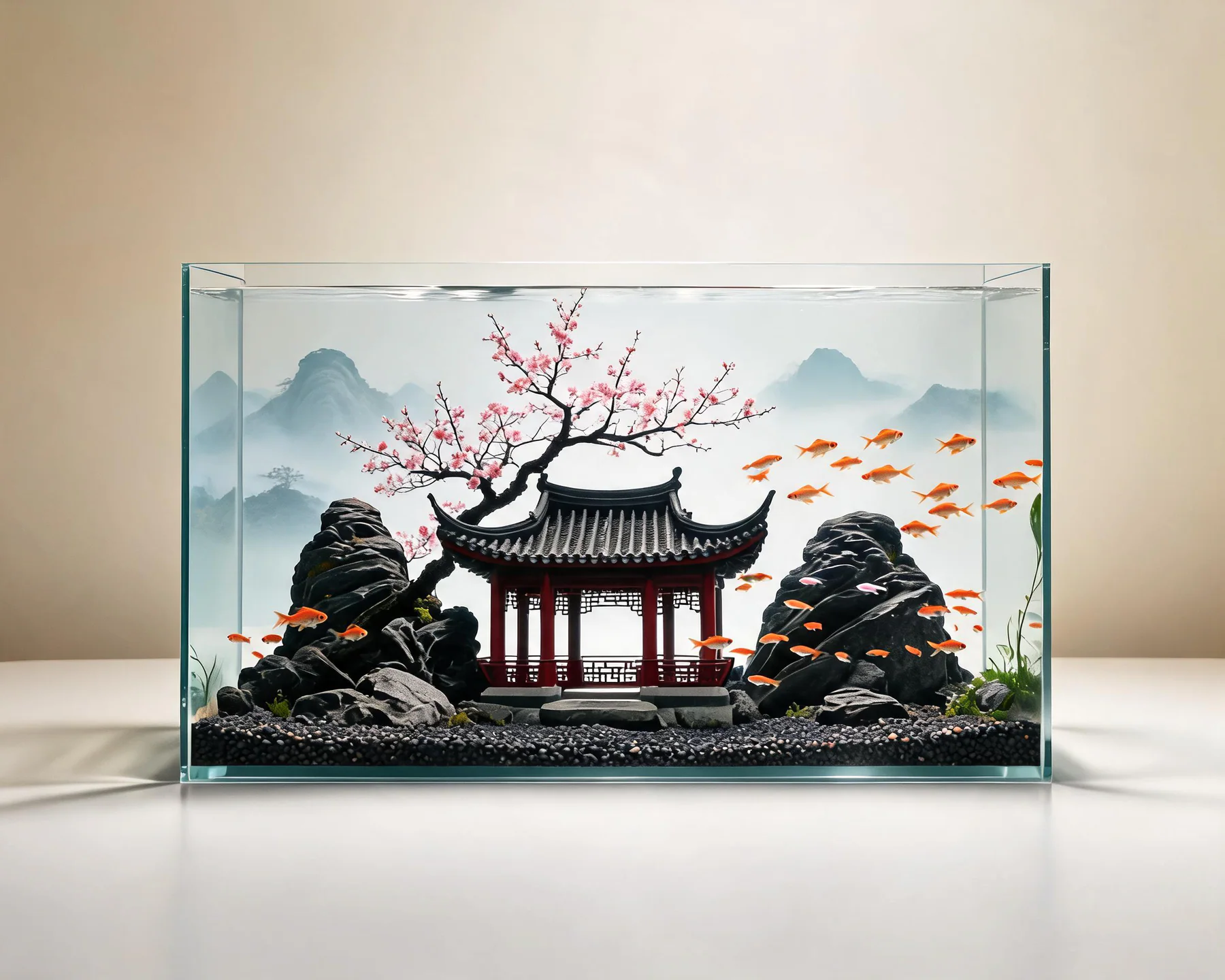 Standalone custom scenery module with artificial plants and hardscape